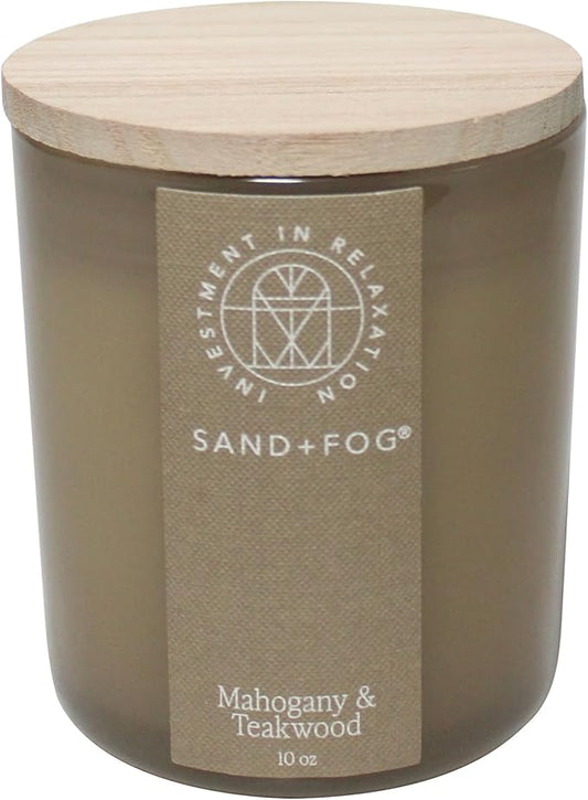 Sand + Fog Scented Candle - Mahogany & Teakwood – Additional Scents and Sizes – 100% Cotton Lead-Free Wick - Luxury Air Freshening Jar Candles - Perfect Home Decor – 10oz