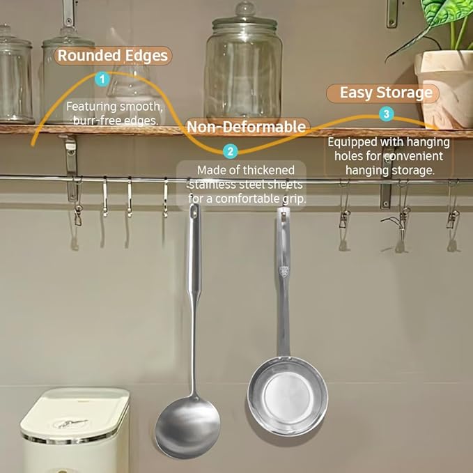 Stainless Steel Spoon and Slotted Spoon Set (2-Piece),Scoop Spoon,Skimmer Ladle Tool Set