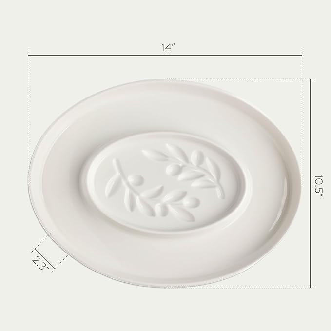 Chip and Dip Serving Set - 14"x10.5" Porcelain Serving Tray for Olive Oil, Balsamic Vinegar, Veggie Tray, Fruit Platter, Caviar Serving Set, Hosting Essentials, Party Trays and Platters