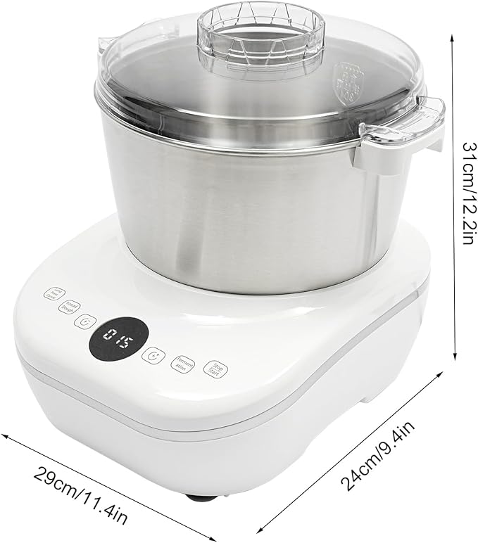 5L Electric Dough Maker with Ferment Function, 200W Dough Mixer with 304 Stainless Steel Bowl for Bread, Pizza, Pasta, Digital Timer, US Plug (White)