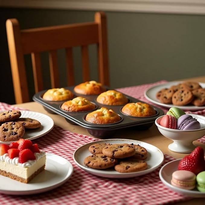 Bakexcel Non-Stick Muffin Pans, 6-Cup Standard Baking Pans Set of 2 with a Scraper for Perfect Muffins & Cupcakes