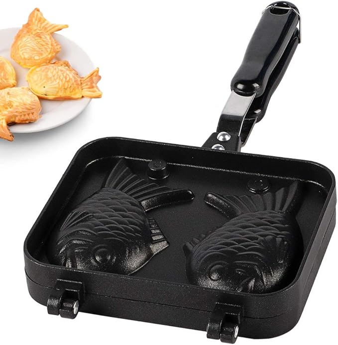 Double Sided Taiyaki Fish Shaped Stainless Steel Bakeware Mold, Nonstick Waffle Cake Maker Pan for Home Use