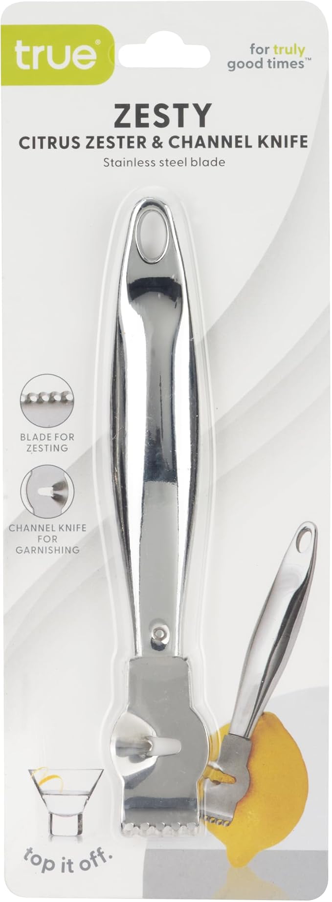 True Zesty Stainless Steel Citrus Zester Tool, Cocktail Peeler for Lemon Twist, Orange, Lime, Home Bar Accessories, Kitchen Gadgets, Set of 1