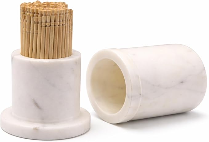 White Marble Toothpick Stick Holder with Lid | Tooth pick Dispenser For Kitchen, Dining Table | For Home, Restaurant | Toothpick Case Stand 3.25 X 2 (Inches) | White