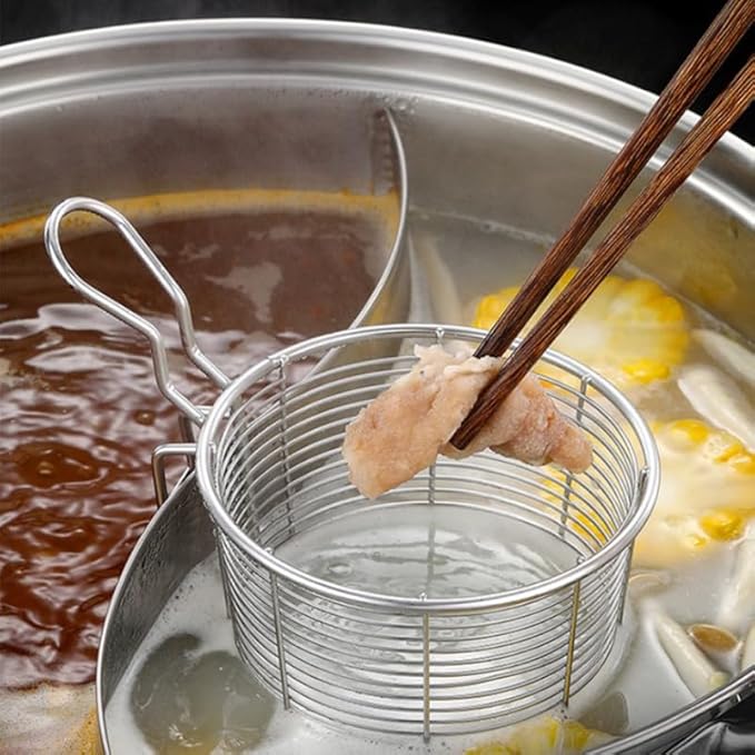 PRETYZOOM Stainless Steel Noodle Strainer with Heat-Resistant Mesh and Hook 3.85 Inch Colander for Hot Pot Ramen Pasta Cooking Kitchen Supply