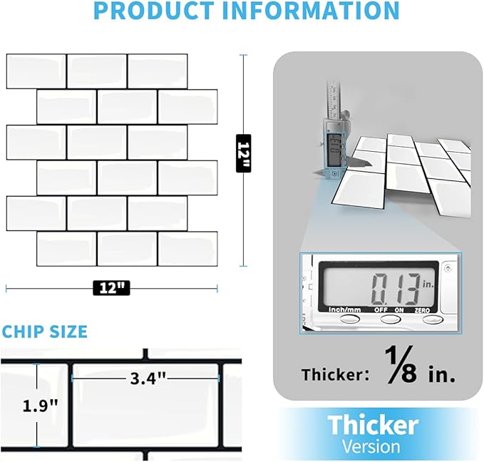 Art3d Peel and Stick Backsplash for Kitchen White Subway (10 Tiles, Thicker Design)