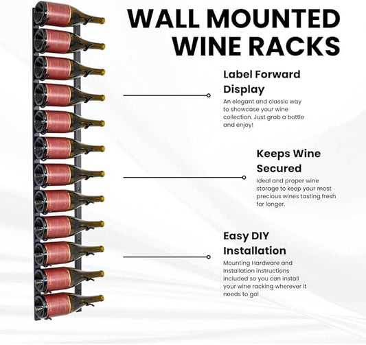 Jagged Ridge Wine Rooms - Premium Wall Mounted Metal Wine Rack - 12 Wine Bottles Holder - Modern Wine Rack, Matte Black - Space Saving for Home, Kitchen, Bar - Designed in Canada by Wine Enthusiasts