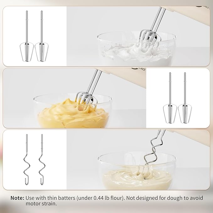 Hand Mixer, 5-Speed Mixer Electric Handheld with Turbo Ultra Power, 4 Stainless Steel Accessories Whipping Egg Cream, Small Hand Mixer for Baking Cake, Christmas Gifts for Women (White)