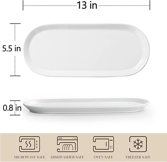 Long Oval Serving Platter, 13 Inch Ceramic Oval Long Serving Tray for Appetizers, Sushi, Charcuterie, Narrow Platters for Party, Entertaining, Set of 4