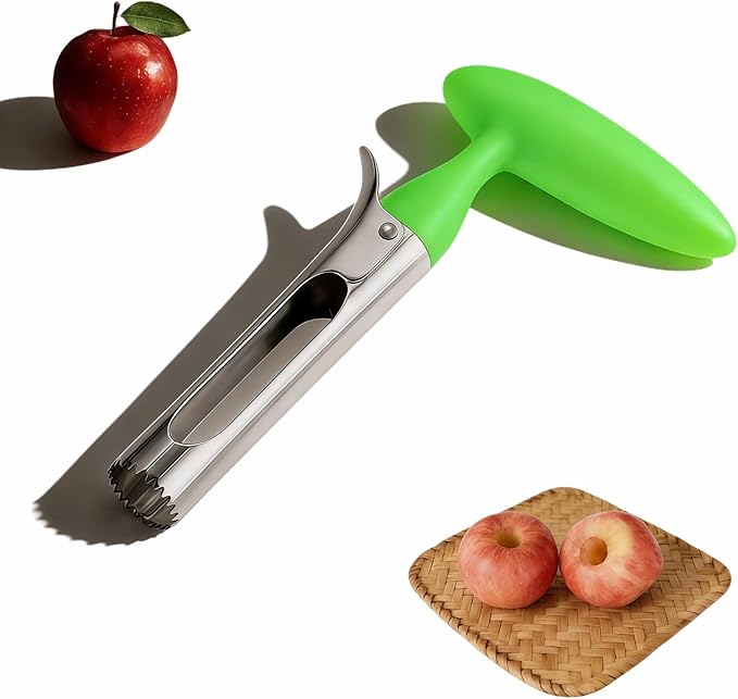 Apple Corer, Stainless Steel Apple Corer and Divider with Sharp Serrated Blade – Easy to Use – Core Remover Tool for Apples, Pears, Cupcakes – Heavy-Duty Kitchen Gadget for Baking, Cooking (Green)