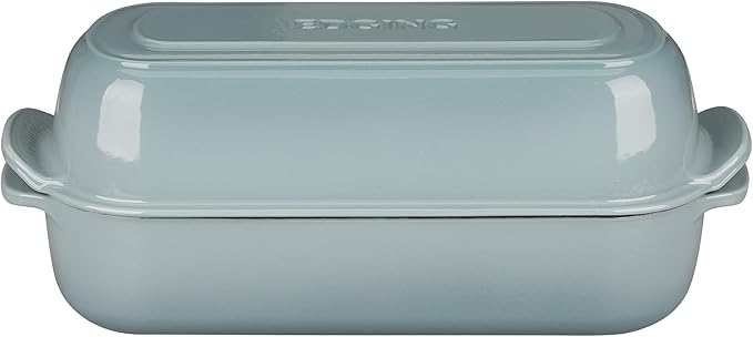 EDGING CASTING Enameled Cast Iron Loaf Pan with Lid, Bread pan, Dutch Oven Bread pan for Homemade Sourdough Bread Baking, 12.5x5.5 inch, 5qt, Seasalt