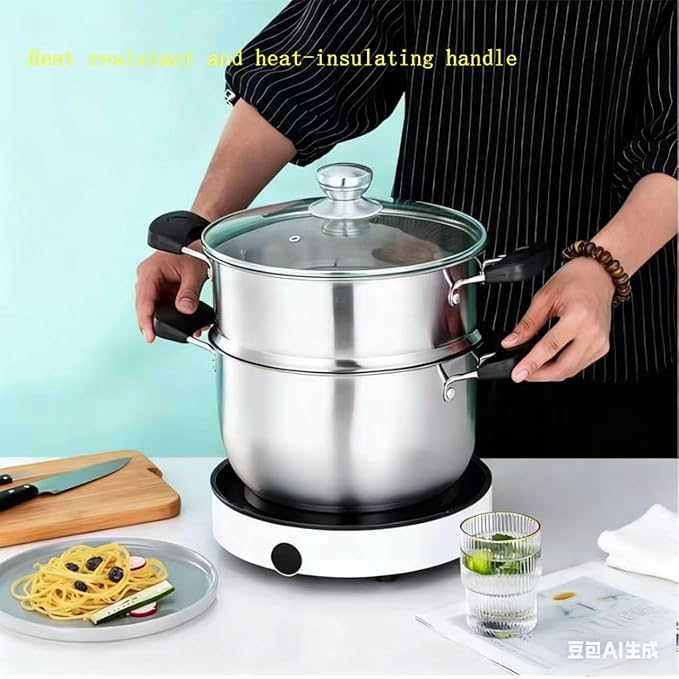 3.4QT Steamer for Cooking,Stainless Steel Steamer Pots with Vegetable Steam Basket,Glass Lid,Cooking Stock Pot with Handle for Vegetable, Dumplings, Soup, Food
