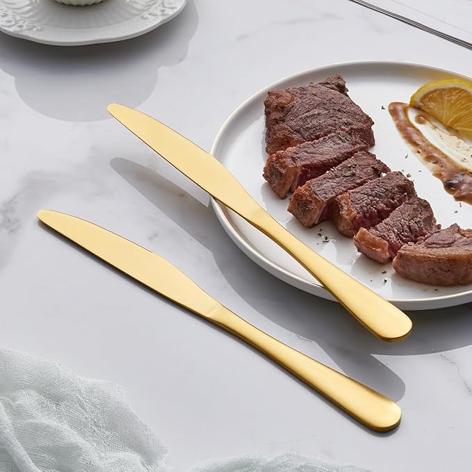 GoGeiLi Matte Gold Dinner Knife Set, 9.4-inch Stainless Steel Satin Finish Gold Dinner Table Knife Set of 6, Dishwasher Safe