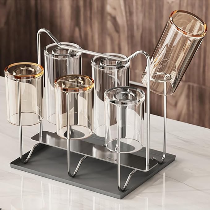 Cup Drying Rack Stand, Stainless Steel 6 Cups Mug Drying Rack Drainer Holder, Countertop Cup Rack Dryer for Glasses, Tumbler, Water Bottle
