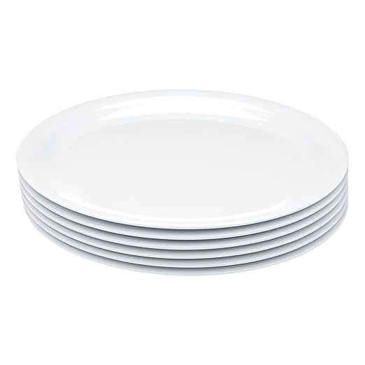 Amazon Basics Melamine Plastic Plate, Dishwasher Safe, BPA Free, 6 Piece Set, 9 in, White