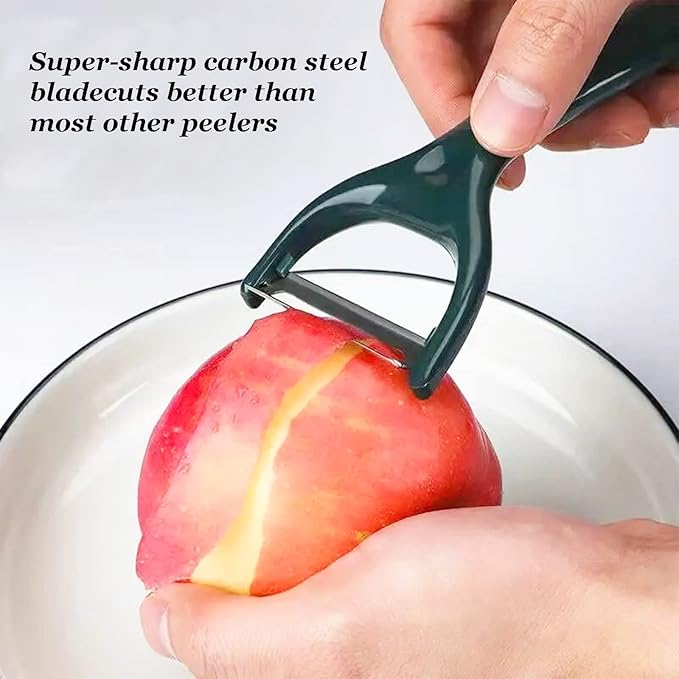2 Pack Durable Non-Slip Handle & Stainless Steel Sharp Blade Y-Shaped Peelers - Potato, Cabbage, Carrot, Apple, Lemon Peelers (2 Pcs Dark Green)