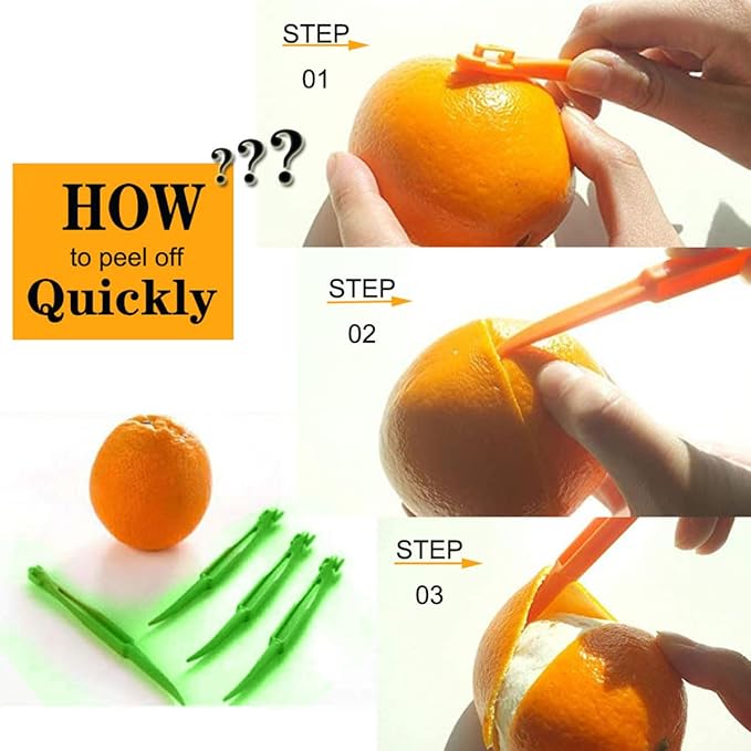 Orange Peeler Tools Citrus Peel Cutter Easy Fruit Vegetable Slicer Cutter Lemon Peeler Opener Remover Fruit Tool Kitchen Utensils Gadgets Food Peeler Slicers (Orange + Green)