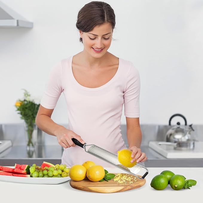 Premium Lemon Zester & Cheese Grater,Kitchen Tool for Parmesan Cheese, Lemon, Ginger, Garlic, Nutmeg, Chocolate, Vegetables, Fruits,Sharp Stainless Steel Blade,Dishwasher Safe (Black)
