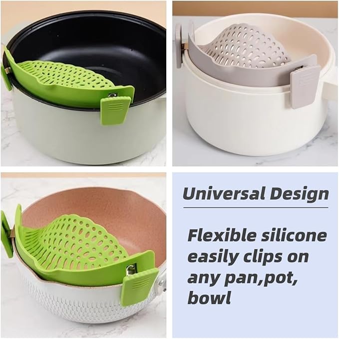 Clip on Strainer Silicone with Silicone Glove | Versatile for All Pans and Pots,Noodle Pasta Pot Strainer Silicone Colander for Vegetables Meat Fruit Spaghetti,Food Strainers(Green)