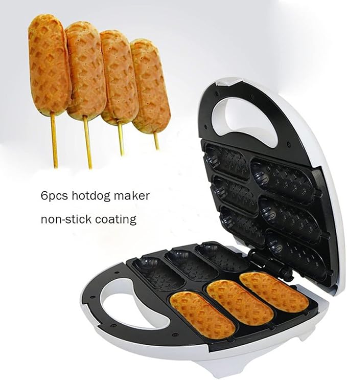 Corn Dog Maker, Corn Dog Waffle Maker, Non Stick Corn Dog Machine Make 6 Corn Dogs, Corn Dog Waffle Machine Make Corn Dog in Minutes, Hot Dog Toaster (US Plug 110V)
