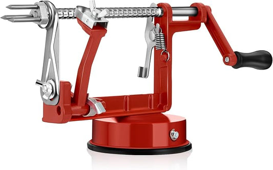 Apple Peeler Corer,Apple Slicer With Stainless Steel Blades,Fruit Cutter Machine, Convenient and Funny, Creative Kitchen Tool Gift for Baking Lover（Red）