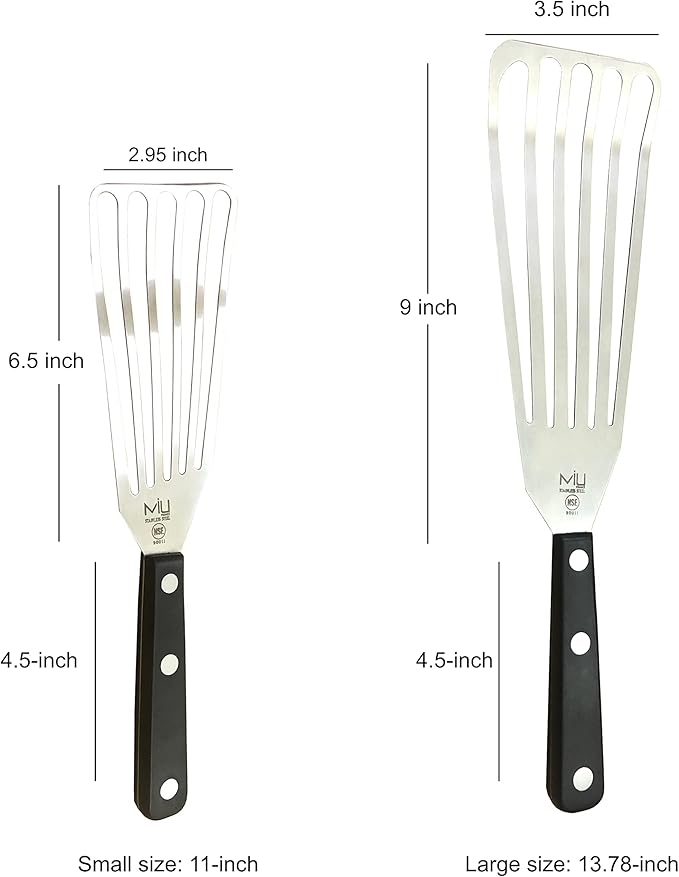 WALLFARM Fish Spatula 2-Piece Set - Pro-Grade Stainless Steel Slotted Turner - Thin Flexible Metal Flipper for Fish, Eggs, Burgers, Veggies - Perfect for Grilling & Frying - 11" & 13.78"