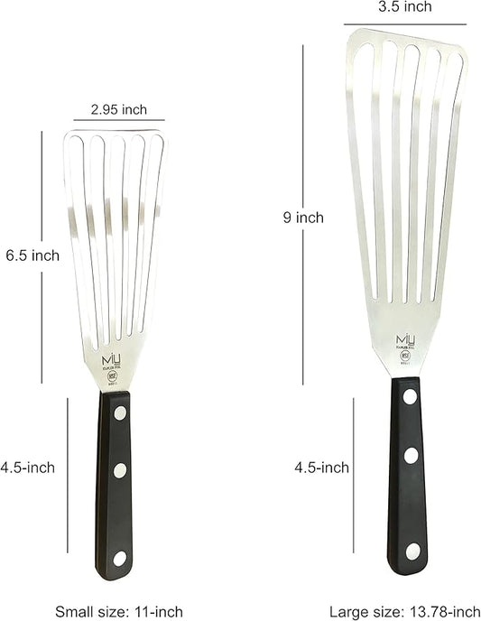 WALLFARM Fish Spatula 2-Piece Set - Pro-Grade Stainless Steel Slotted Turner - Thin Flexible Metal Flipper for Fish, Eggs, Burgers, Veggies - Perfect for Grilling & Frying - 11" & 13.78"