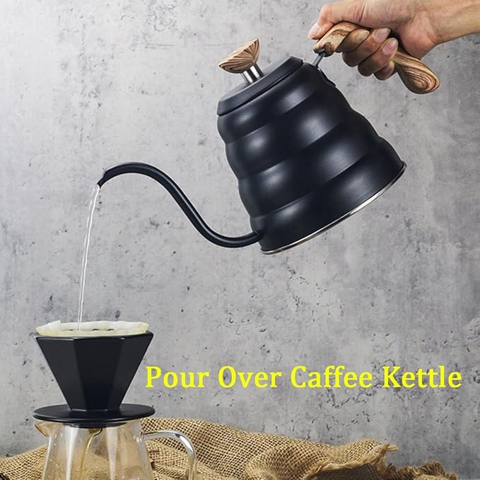 LEIYTFE Gooseneck Kettle,Coffee Pot Tea Pot,Pour Over Drip Kettle,Long Narrow Spout 33oz/40oz Coffee Kettle for Home Brewing Coffee Tea (Color : Silver, Size : 1L+Thermometer)