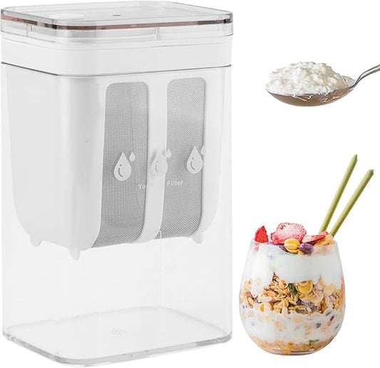 Greek Yogurt Strainer-1100ML (1.16 Quarts) Yoghurt Maker Strainer With Fine Mesh,Lid & Scale Mark,Greek Yogurt Maker,for Whey Separation,Fits Nut Milk,Juice,Tofu,Cheese