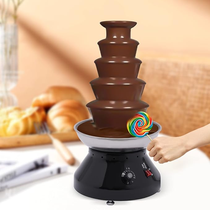 5 Tier Commercial Chocolate Fountain, 230W 7lb Large Capacity Stainless Steel Hot Chocolate Fondue Tower Fountain Machine for Buffet Dinner, Wedding Parties, 86-230℉ (Black)