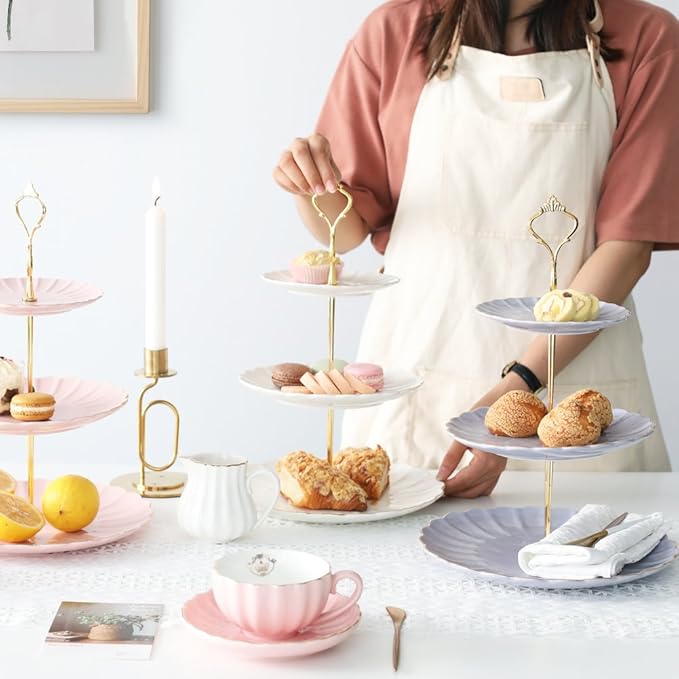 Sweejar 3 Tier Ceramic Cake Stand Wedding, Dessert Cupcake Stand for Tea Party Serving Platter (White)