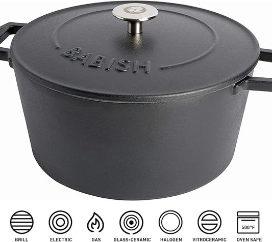 Babish 6-Quart Round Enameled Cast Iron Dutch Oven with Lid – Matte Black, Heavy-Duty Dutch Oven for Slow Cooking, Braising & Baking