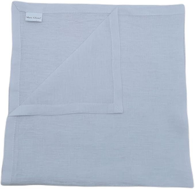 Marc Oliver Blue Grey Pure Linen Cloth Table Napkins Pack of 4. Handmade 20"x 20" in 100% French Flax Linen. Fully Hemmed with Mitered Corners in Matching Thread. Soft Washed, Washable, Reusable.