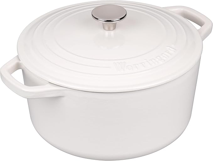 VORRINGARD Enameled Cast Iron Dutch Oven Pot with Lid, for Bread Baking, Round Bread Oven- include Sourdough Bread Baking Supplies Set, 4.5QT, White