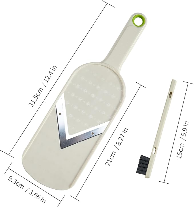 Multi Handheld Mandoline Slicer - Stainless Steel V Blade, with Cleaning Brush, Comfort Grip, Easy to Clean, for Kitchen, Vegetable Chopper, Fruit, Cheese Grater, Potato Chips Slicer (White)