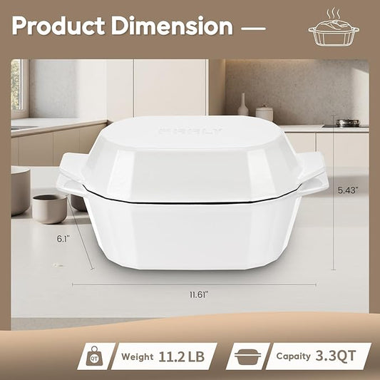 Enameled Cast Iron Dutch Oven for Bread Baking – 3QT Oval Round Heavy Duty Bread Pan with Lid, Non-Stick Ceramic Coating,Loaf Cast Iron Bread Oven for Sourdough, Baking, Roasting, Braising, Stovetop & Oven Safe