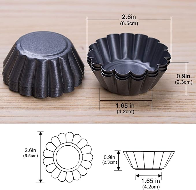 Amytalk 12 Packs Egg Tart Mold, Size 2.6 x 0.9inch, Cupcake Cake Muffin Mold Tin Pan Baking Tool, Carbon Steel