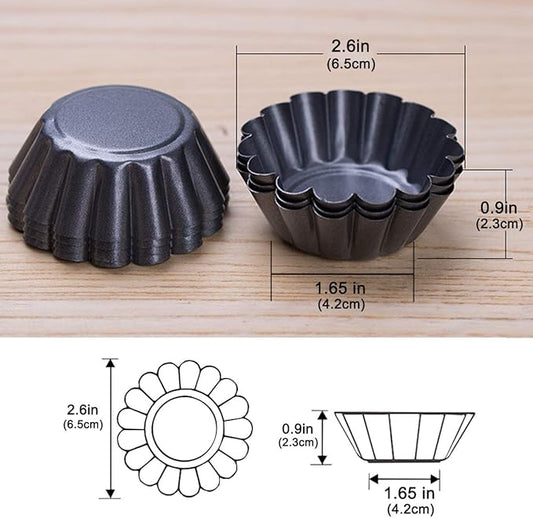 Amytalk 12 Packs Egg Tart Mold, Size 2.6 x 0.9inch, Cupcake Cake Muffin Mold Tin Pan Baking Tool, Carbon Steel