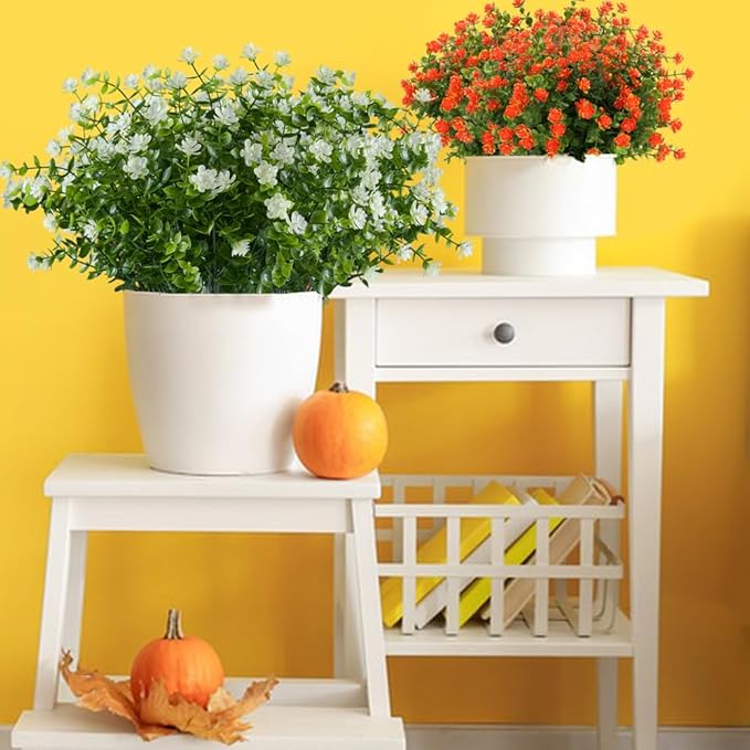 6PCS Artificial Eucalyptus Plants,Fake Boxwood Shrubs UV Resistant No Fade Faux Plastic Greenery for Wedding Bridal Bouquet Indoor Outdoor Home Garden Kitchen Office Table Vase(Milk Green)