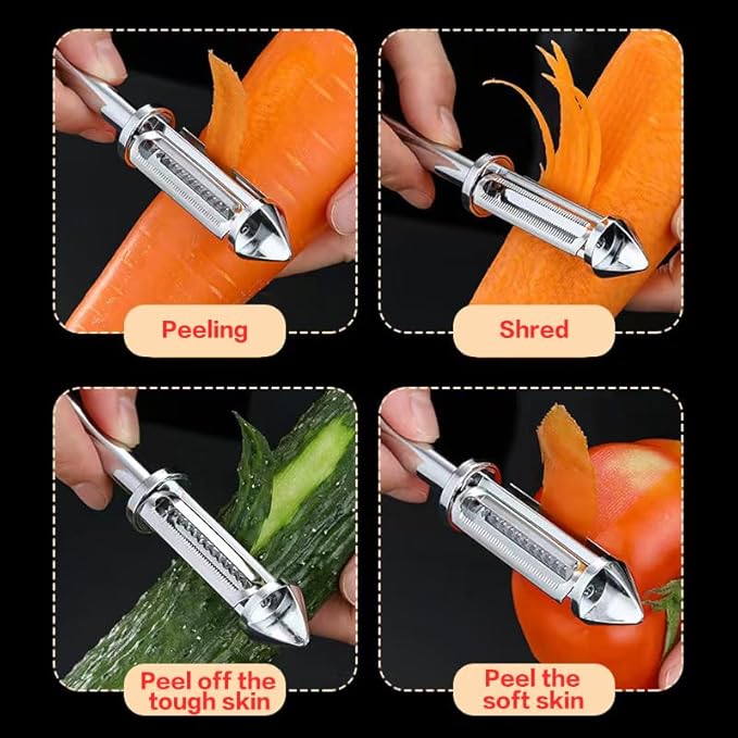 Zinc Alloy Kitchen Peeler Multi-Purpose Peeler For Fruits Vegetables And Various Foods Features Interchangeable Blades For Peeling Shredding Coring And Bottle Opening (B)