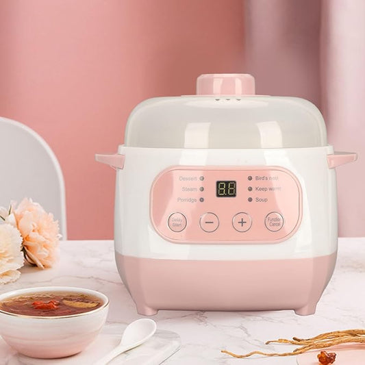 ZJchao Stew Pot Electric, 1L 200W Electric Smart Ceramic Soup Porridge Cooker Mini Slow Cooker Anti Dry Burn Multifunction Cooking Pot for Stove Porridge Rice Soup (US Plug 110V)
