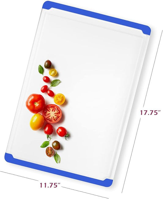 Large Cutting Boards for Kitchen - Dishwasher Safe Non-Slip Cutting Boards with Juice Grooves, Easy Grip Handles - Large and Thick Chopping Board Blue