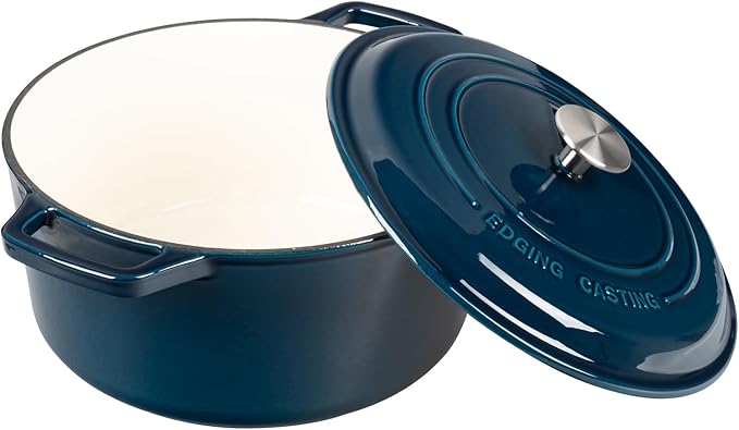 EDGING CASTING Enameled Cast Iron Dutch Oven Pot With Lid, Dutch Oven for Sourdough Bread Baking Round Pot Dule Handle, 6 Quart, Blue