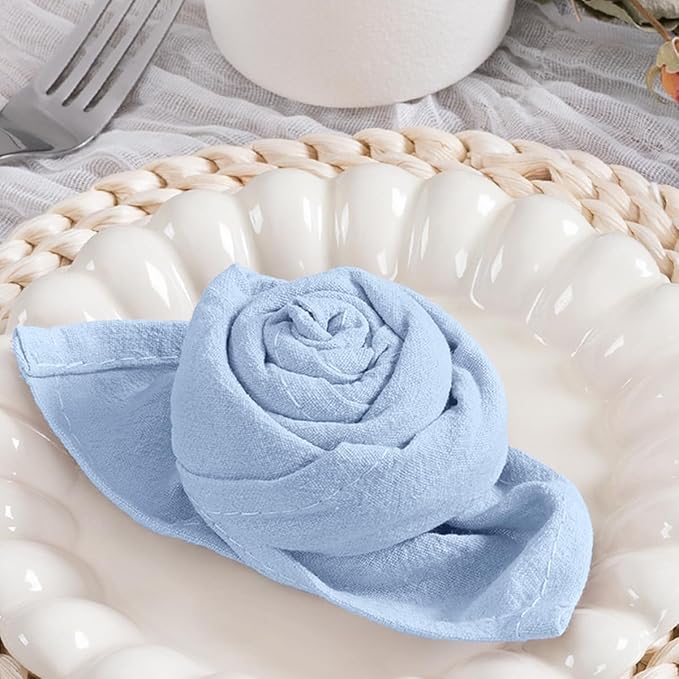 MLMC 8 Pack Blue Cloth Napkins Rustic Washable Cotton Linen Napkins Set of 8 17"x17" Reusable Dinner Napkins Cloth for Spring Easter Wedding Baby Shower Party Gathering Everyday Use