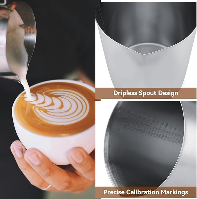 Stainless Steel Measuring Cup, 2L 64oz Metal Measuring Cup with Handle and Marking 8 Cup Heavy Duty Measuring Pitcher Large Mouth Graduated Beaker for Latte Art