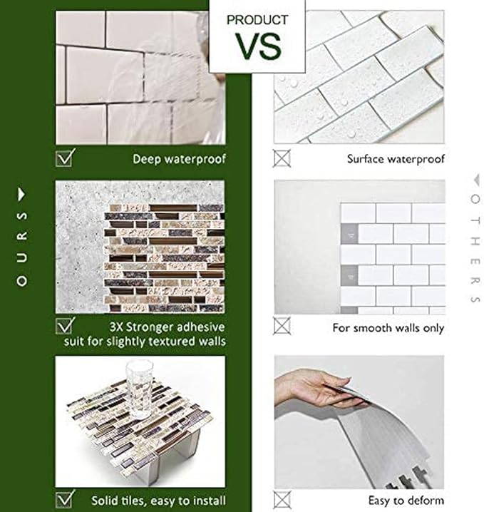 STICKGOO Peel and Stick Backsplash, Self-Adhesive Backsplash in Sandstone (Thicker Design, 1 Sheet)