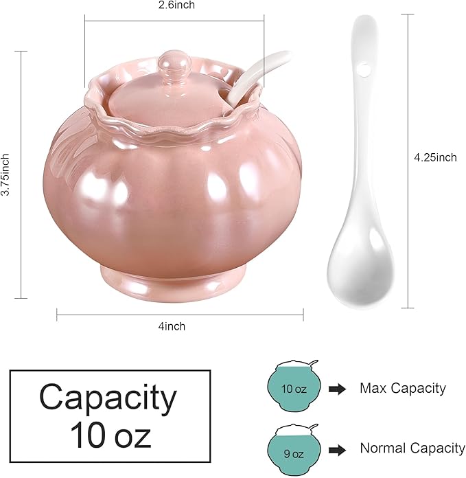 Iridescent Sugar Bowl, Porcelain Salt Cellar with Lid and Spoon, 9oz Sugar Jar for Coffee Bar, Salt Box Sugar Containers for Seasoning, Spice, Sauce, Elegant Decor for Kitchen Countertop