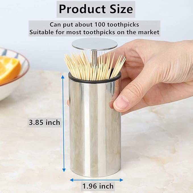 Kemaily Toothpick Holder, Automatic Stainless Steel Toothpick Holder Dispenser Click Open, Modern Toothpick Storage Box for Bamboo Toothpick