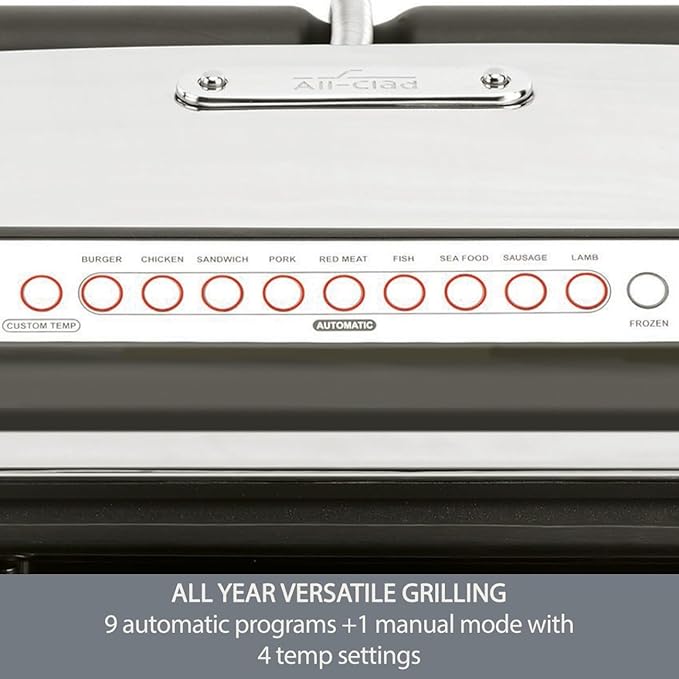 All-Clad Electric Indoor Grill, AutoSense Stainless Steel Panini Grill Press Sandwich Maker, Automatic 1800W Smokeless, Removable Plates, Dishwasher Safe