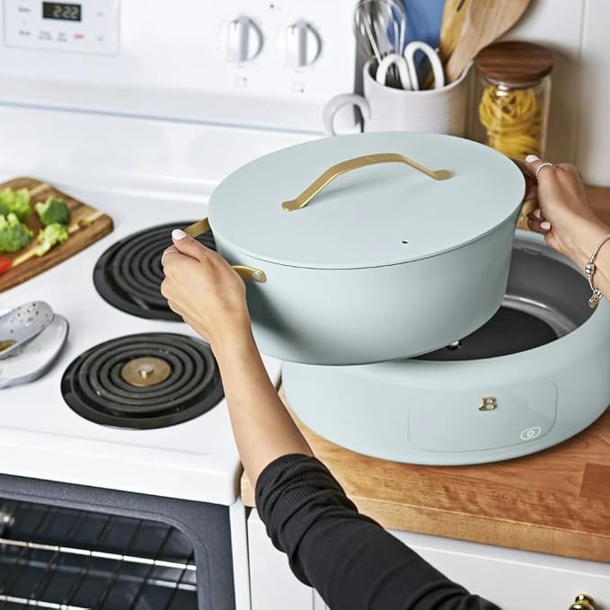 Beautiful 10-in-1 Electric Multi-Cooker by Drew Barrymore, 6-quart, digital display, 10 cooking functions, non-stick pot, easy one-touch control (Hydrangea)